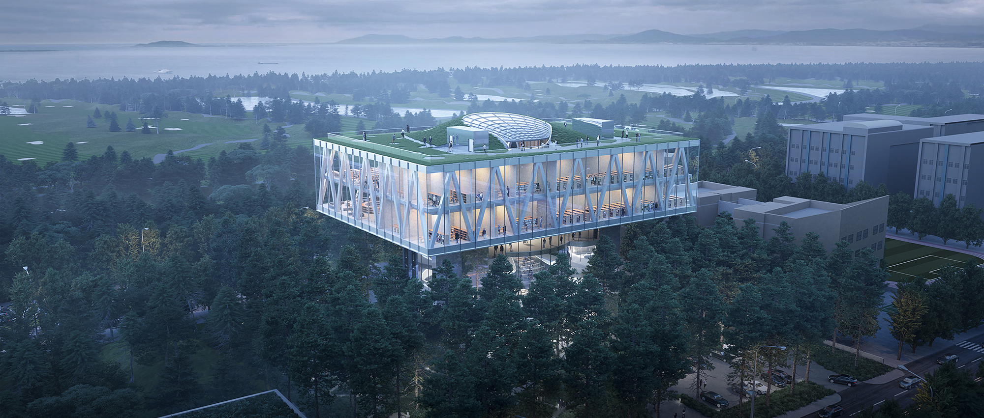 森林上的图书馆：松岛国际城图书馆国际设计竞赛提案